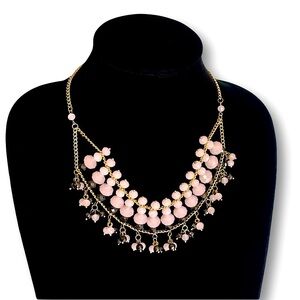 CHICO's Bubblegum Pink & Black Beaded Statement Bib Necklace | NWT